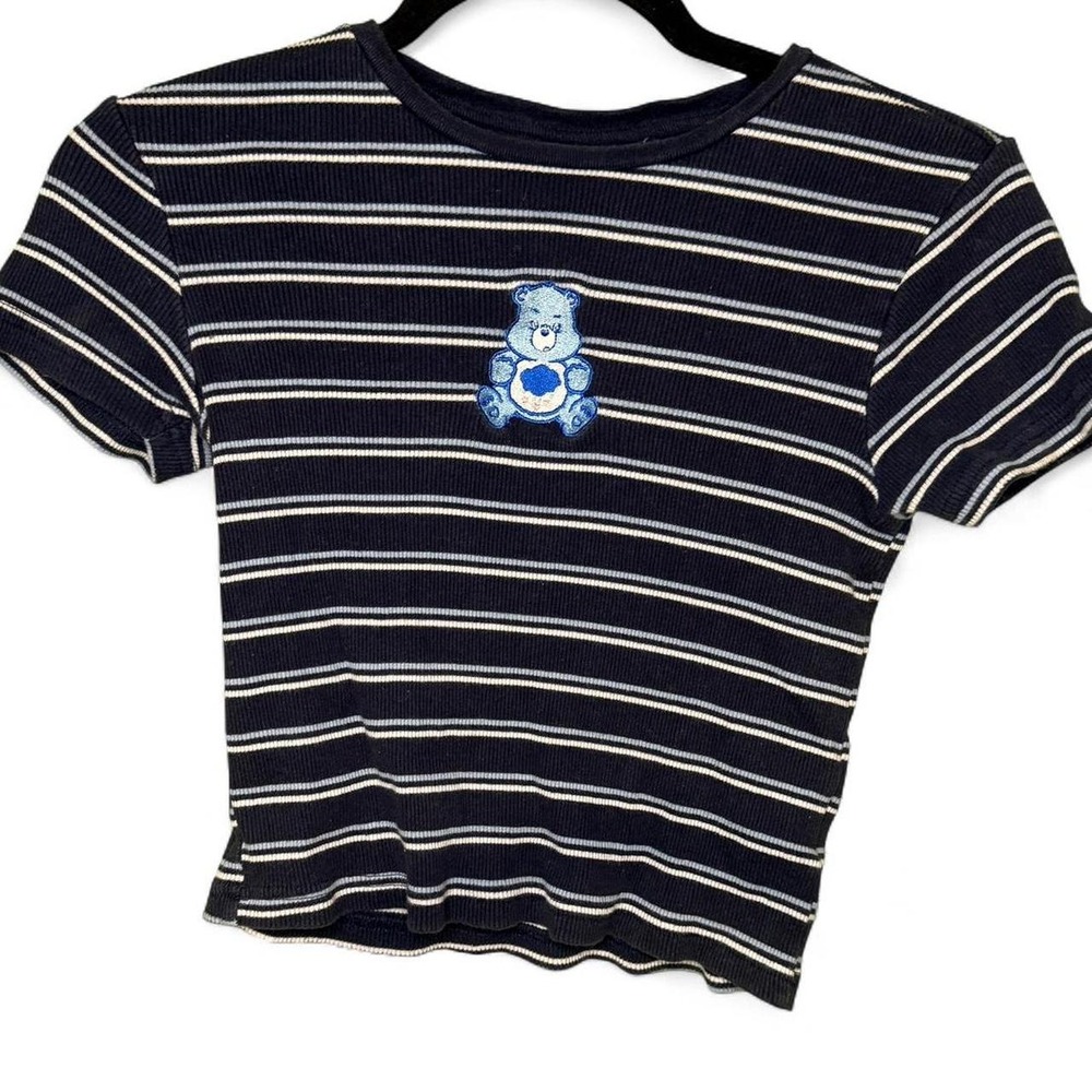 Care Bears Grumpy Bear navy blue and white striped baby tee size M